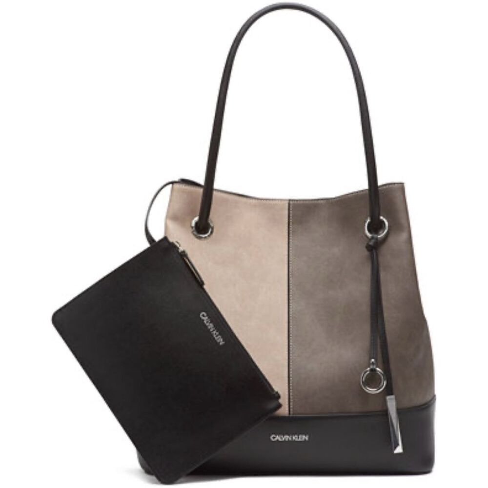 Calvin Klein Gabrianna Reversible Tote Black/gray 2 piece set - Picture 1 of 15